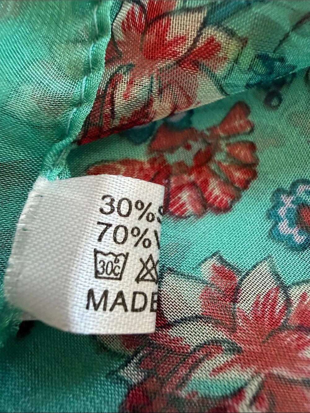 Light Teal Floral Silk  and viscose Scarf
